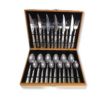 Kit Faqueiro Inox 24 Peças Faca Garfo C/ Detalhes Dourado e Dourados + Maleta + Promoçao