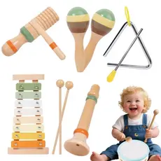 Conjunto De Seis Peças De Instrumentos Musicais Educativos Infantis De Madeira Orff Para A Primeira Infância