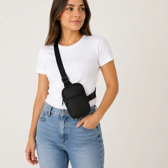 Shoulder Bag Transversal Mini Bolsa Para Celular Carteira  Pochete Preta Unissex Masculina Feminina