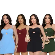 MACAQUINHO SHORT SAIA COM ALÇA REGULÁVEL TECIDO DUNA MODA FEMININA