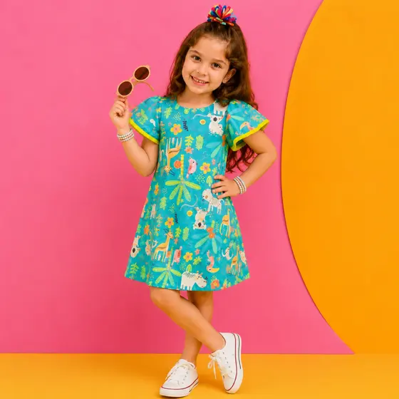 Vestido Infantil Menina Manga Curta Estampa Premium