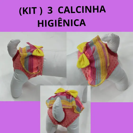 KIT COM 3 CALCINHA HIGIENICA,CACHORRA,FEMEA PET.