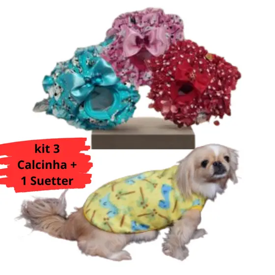 Roupas inverno Pet 3 Calcinha higiênica Absolvente Acompanha 1 Suetter Soft