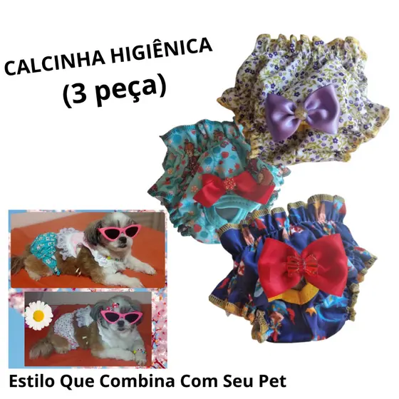 Calcinha pet com porta absolvente, com 3 unidade