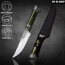 Faca Camping e Pesca 31cm em Aço Inoxidável e Cabo com Madeira Colorida + Bainha Reforçada