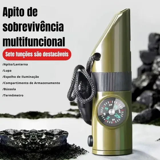 Apito 7 Em 1 Led Bússola Termômetro Lupa Espelho Divisão