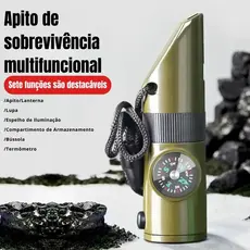 Apito 7 Em 1 Led Bússola Termômetro Lupa Espelho Divisão