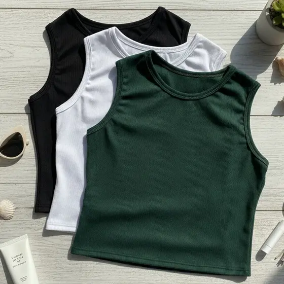 Kit 3 Cropped Feminino Canelada Regata Feminina Básica Feminina Crooped Regatinha Cropet canelado básico