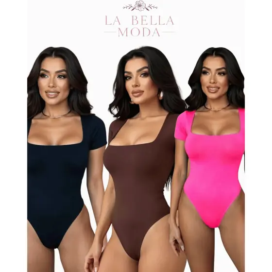 Kits 2 Bodys Slim Feminino Manga Curta Decote Quadrado Suplex Premium