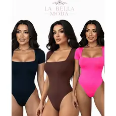 Kits 2 Bodys Slim Feminino Manga Curta Decote Quadrado Suplex Premium