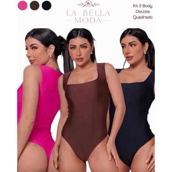 Kit 2 Body Feminino Slim Regata Decote Quadrado no Suplex Premium (Veste do 36 a 42)