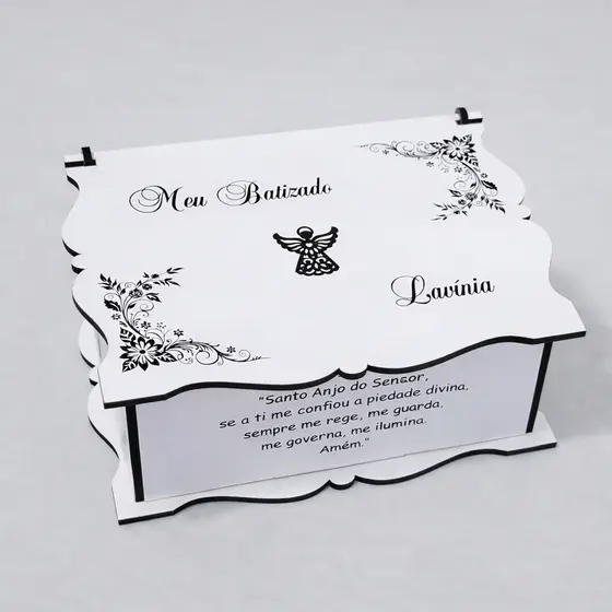 Kit 2 Caixas Decorativas Meu Batizado Personalizada com Oração Casa e Decoração Mdf Branco