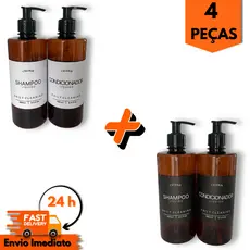 Kit 4 Dispensers Frasco Âmbar 500ml com Válvula Pump – Shampoo & Condicionador | Dispenser para Banheiro | Minimalista