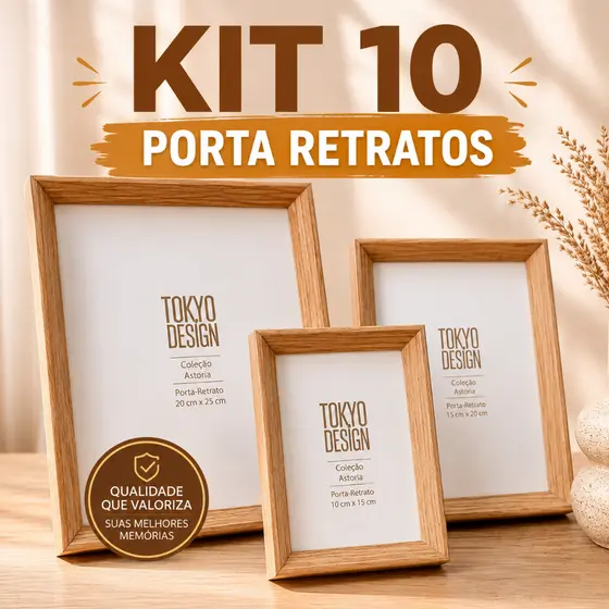 Kit 10 Porta Retrato Madeira Clara 10x15 15x20 20x25 Porta Foto Moldura MDF - Tokyo Desing