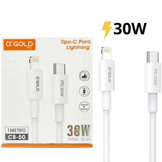 Cabo Tipo C Lightning Super Turbo 30W Para Iphone Agold Original 1 Metro