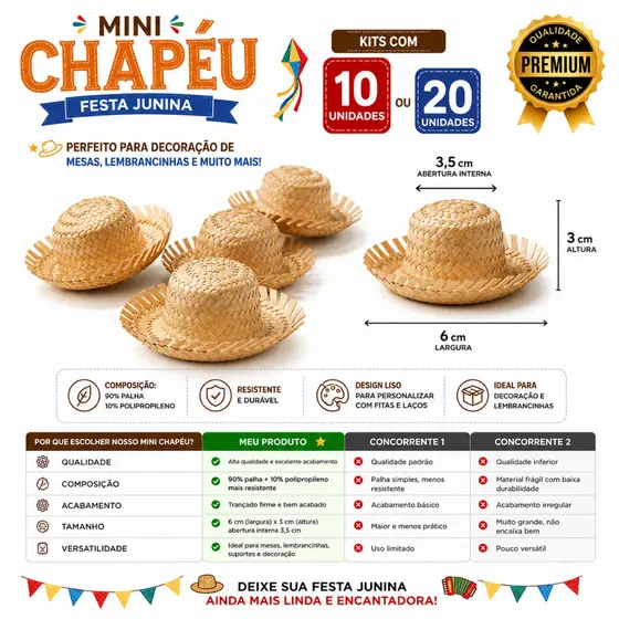 Kit 20 /50/100 Mini Chapéu De Palha Festa Junina Decoração Doces Lembrancinha