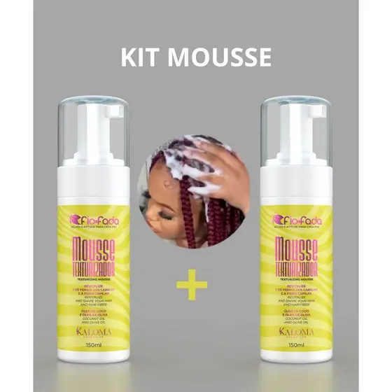 kit com 2 mousses texturizador / espuma Para Cabelos e Texturizador Fibras Fio De Fada 150ml