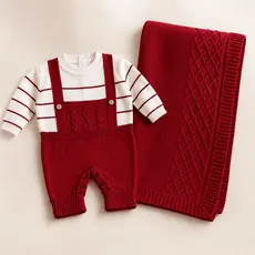 Saida Maternidade Macacão Listrado e Manta Exoval Bebe Tricot Toque Macio