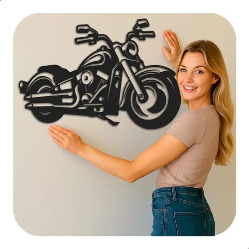 Placa Decorativa Moto Harley Acm Preto Brilho Efeito 3d
