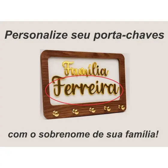 KIT 25 Porta Chaves MDF Amadeirado Acrílico Dourado Fundo Branco_Famílias Personalizado