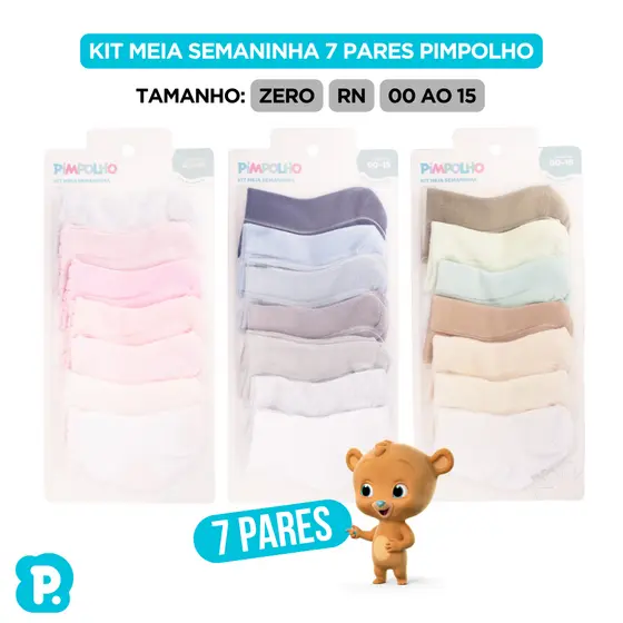 Kit 7 Pares Meia Bebê Pimpolho Algodão Menino Menina Prematuro RN Recém Nascido Cano Alto 00 ao 15