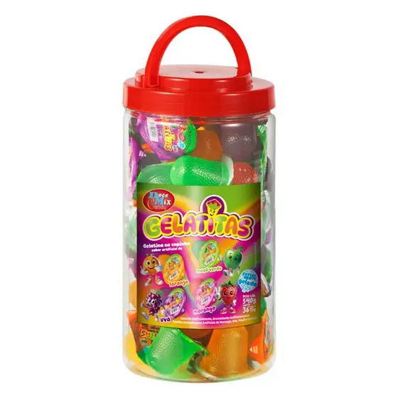 GELATINA  COPO GELATITAS POTE C/36 UNIDADES 15G LARANJA , MAÇA , MORANGO