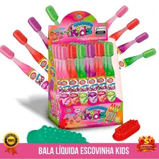 BALA LIQUIDA  ESCOVINHA KIDS DISPLAY  C/ 24 UNIDADES 7G  SABOR CEREJA , UVA , MELANCIA E MORANGO