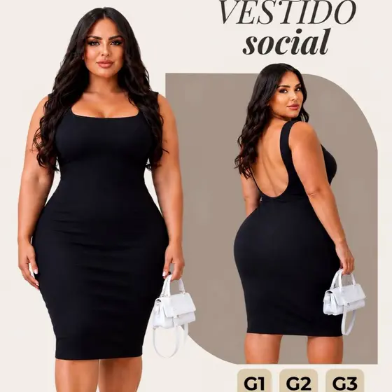 Vestido Plus Size G1 G2 G3 Midi Feminino Tubinho Modelador Justo Ao Corpo Elegante Decote Nas Costas Nuas Casual