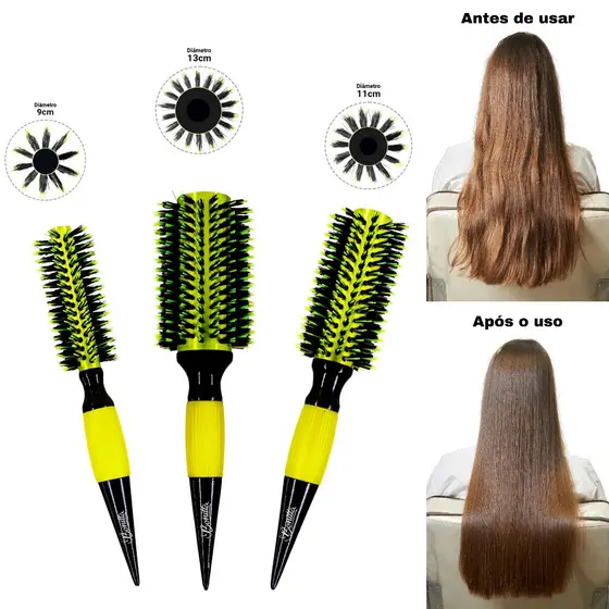 Kit 3 Peças Escovas Profissionais De Cabelo Cerdas