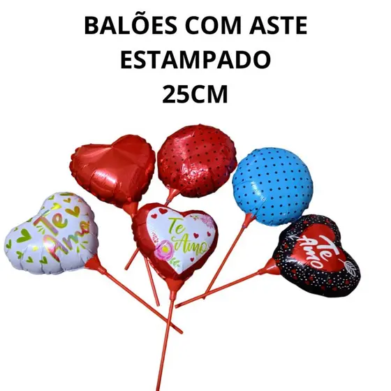 20 pcs de balão com Haste estampado e liso.
