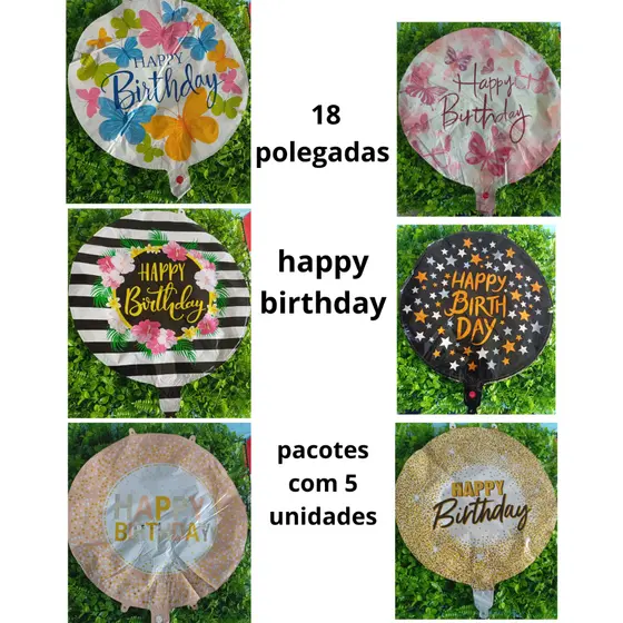 balões happy birthday com 5 unidades de 18 polegadas