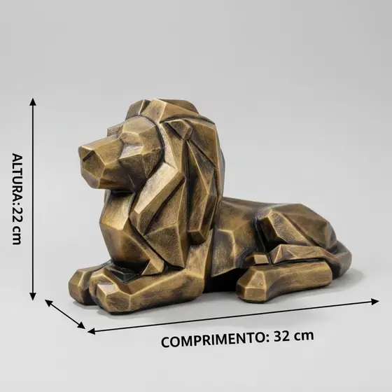 ESTATUETA ESCULTURA LEÃO MODERNO DECORATIVO ELEGANTE DOURADO DECORAÇÃO