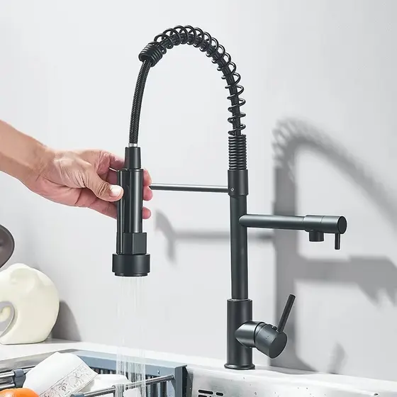 Torneira Cozinha Gourmet Monocomando Alça Única Com Extensor Spray-Preto