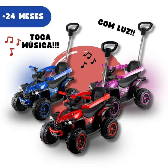 Carrinho Eletrico Infantil Quadriciclo Infantil Elétrico Carrinho de Passeio Infantil Com Empurrador
