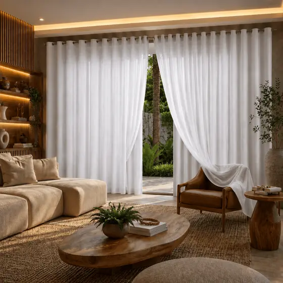 Cortina Voil Gaze De Linho Com Forro Microfibra Tecido 5,00 X 2,30 / 2,40 / 2,50 / 2,60 / 2,70 / 2,80 LUXO MODERNO