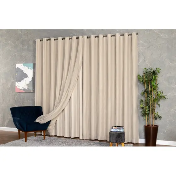 Cortina Voil Linho Gaze Com Forro Microfibra Tecido 6,00 X 2,30 / 2,40 / 2,50 / 2,60 / 2,70 / 2,80