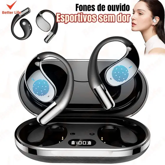 Fone Bluetooth Esportivo TWS 5.3 - À Prova de Suor, Bateria Longa Duração + Display de Carga-BT