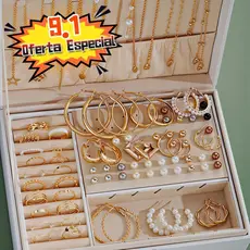Conjunto de Joias Femininas 58 Peças - Colares / Brincos / Anéis , Dourados , A Prova d'Água , Presentes para Mulheres