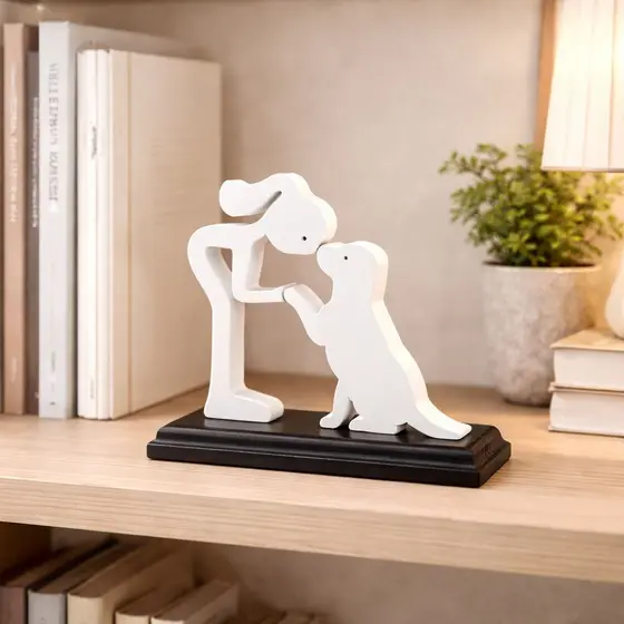Enfeite Menina com Cachorro com Base – Decoração Criativa para Sala/Quarto