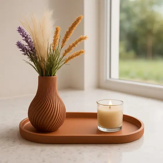Conjunto Vaso Decorativo com Bandeja  Design Moderno para Sala Escritório (Sem Flores e vela)