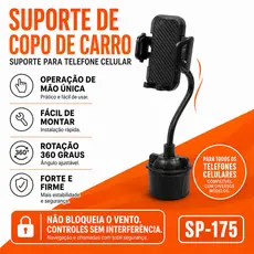Suporte de Celular para Carro Nexsoul SP-175 Ajustável 360° Porta Copo Universal