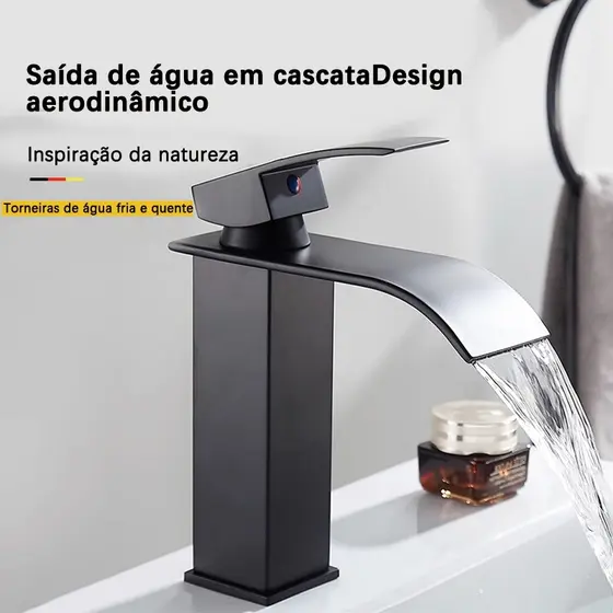 Torneira Banheiro quadrada Inox 304 preta duas entradas quente e fria torneira de armário de banheiro preto