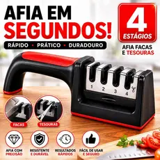 Afiador de Faca Amolador Tesoura Profissional 4 em 1 Aço Inox Seguro com 4 Afiadores
