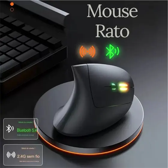 Mouse Rato Vertical Bluetooth Ergonômico Sem Fio Usb Portátil Modelo Cor Preta