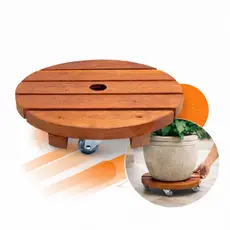 Suporte Para Vaso De Planta Redondo Rodinhas Cristal 25 Cm Marrom Lisa
