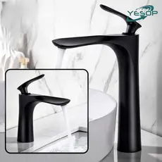 YESOP Torneira Banheiro Cascata Alta Monocomando Inox 304 Preta Misturador Quente e Frio Luxo