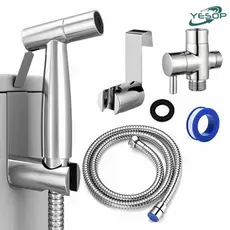 Ducha Higiênica Quadrada Aço Inox 304 Escovado Banheiro Luxo Kit Completo com Registro e Mangueira 1.5m Yesop