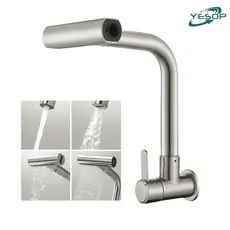 YESOP Torneira Cozinha Parede Gourmet 4 Modos Água Cascata Aço Inox 304 Escovado Luxo 1/4 Volta