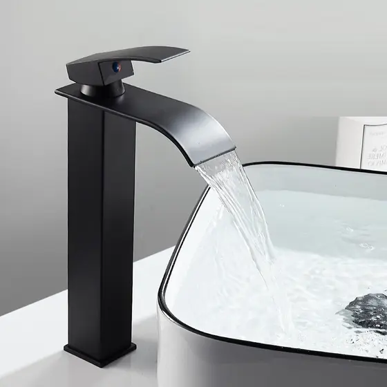 Torneira Banheiro Preta Bancada Cascata Monocomando Quadrado Bica Alta Luxo Fosco Yesop