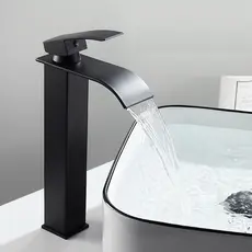 Torneira Banheiro Preta Bancada Cascata Monocomando Quadrado Bica Alta Luxo Fosco Yesop